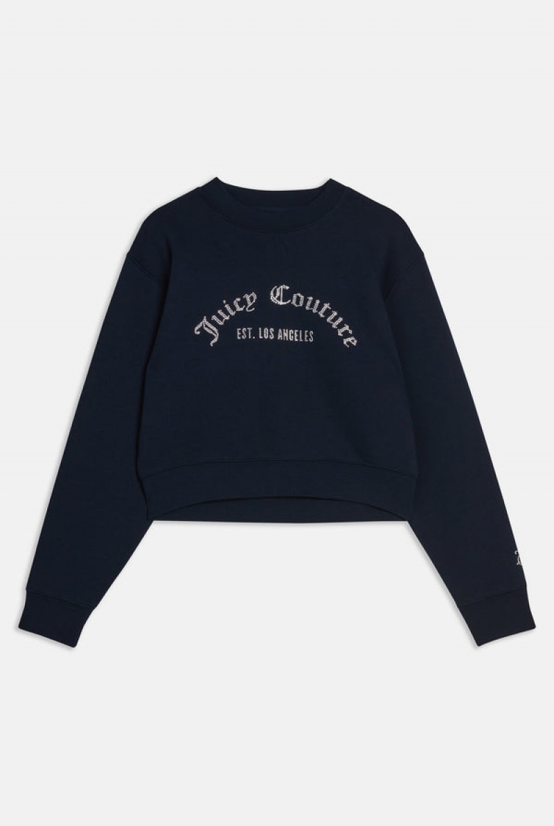 Juicy Couture Arched Diamante Fleece Sweatshirt Marineblå | JC-SN652286