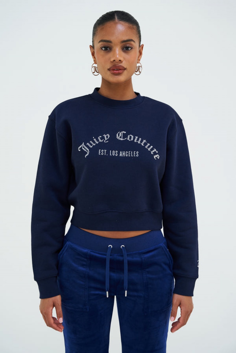 Juicy Couture Arched Diamante Fleece Sweatshirt Marineblå | JC-SN652286