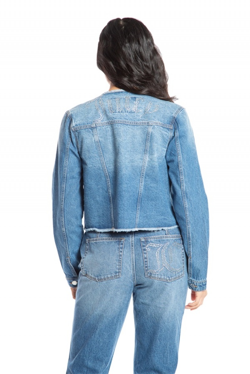 Juicy Couture Big Bling Raw Collar Denim Jacket Lyseblå | JC-SN651679