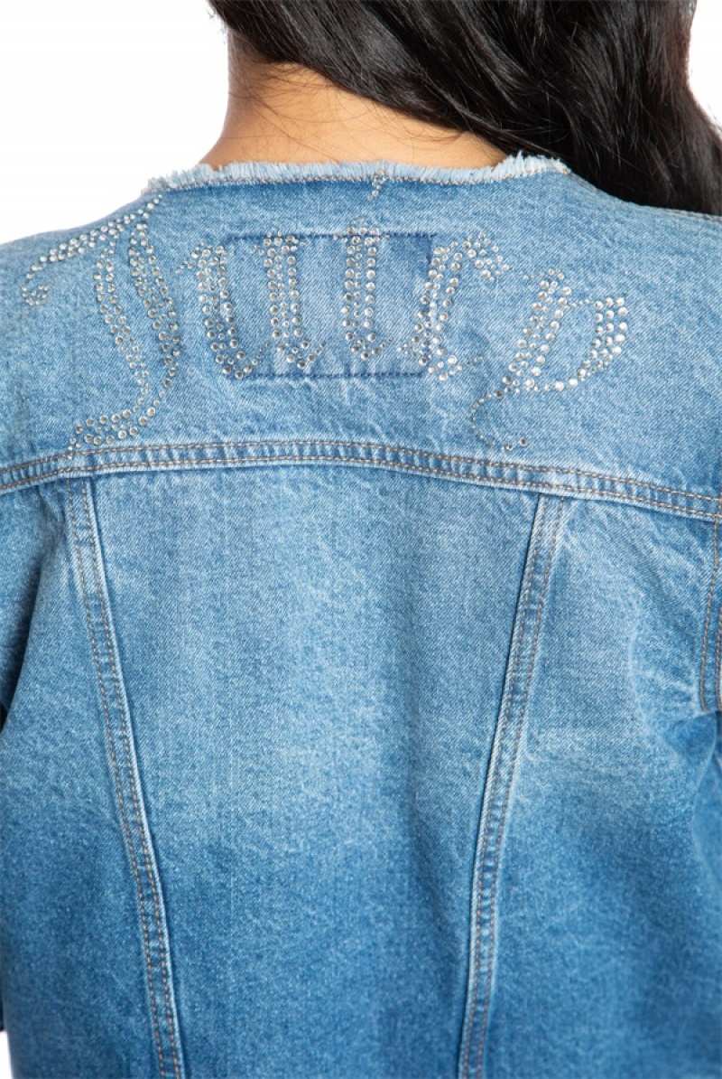 Juicy Couture Big Bling Raw Collar Denim Jacket Lyseblå | JC-SN651679