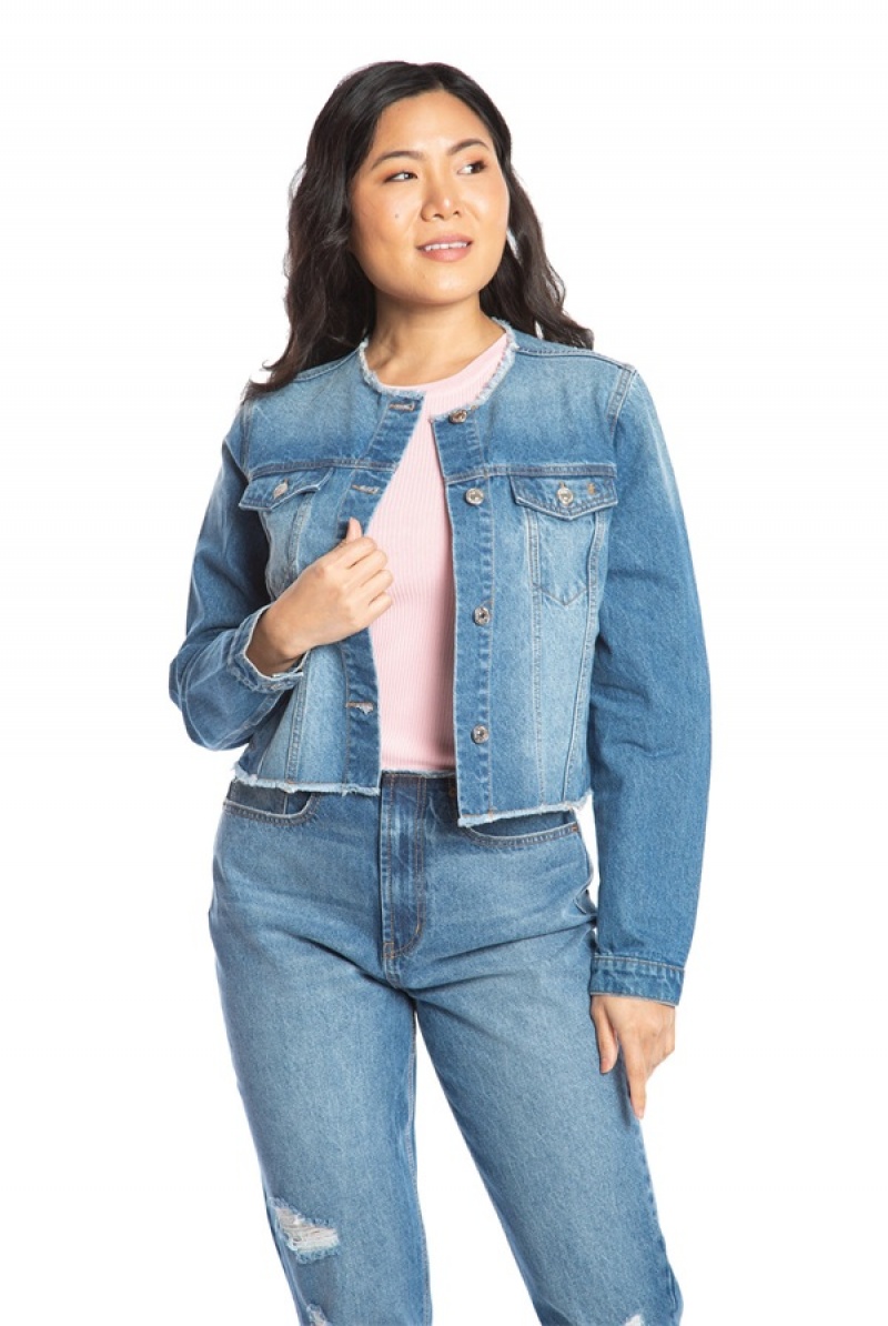 Juicy Couture Big Bling Raw Collar Denim Jacket Lyseblå | JC-SN651679