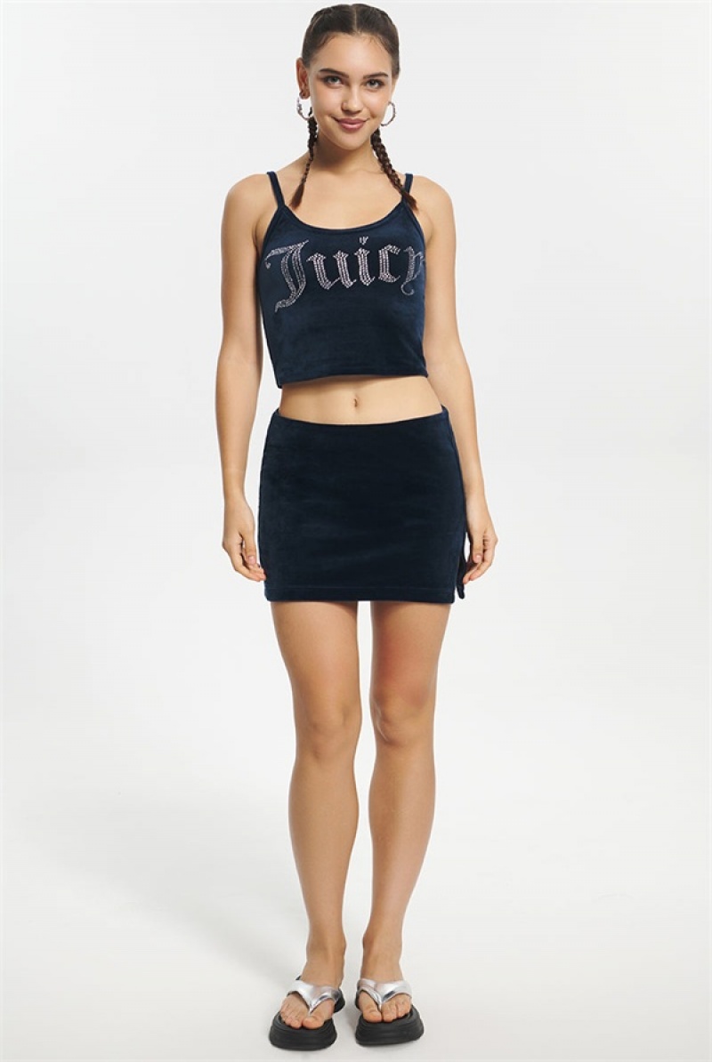 Juicy Couture Big Bling Velour Micro Mini Skirt Blå | JC-SN651833