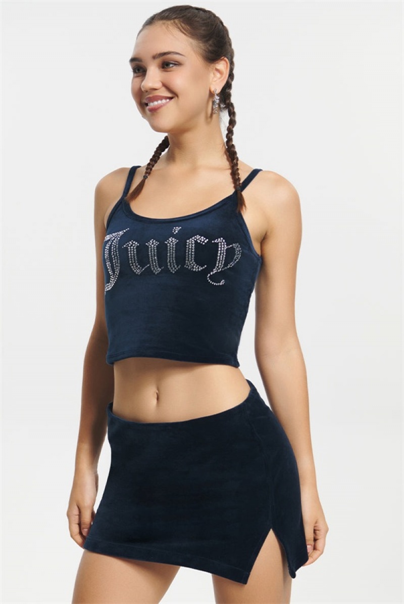 Juicy Couture Big Bling Velour Tank Top Blå | JC-SN651637