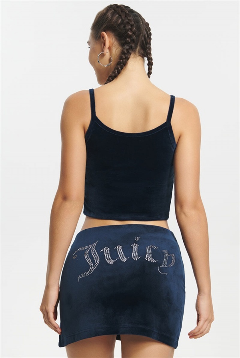 Juicy Couture Big Bling Velour Tank Top Blå | JC-SN651637