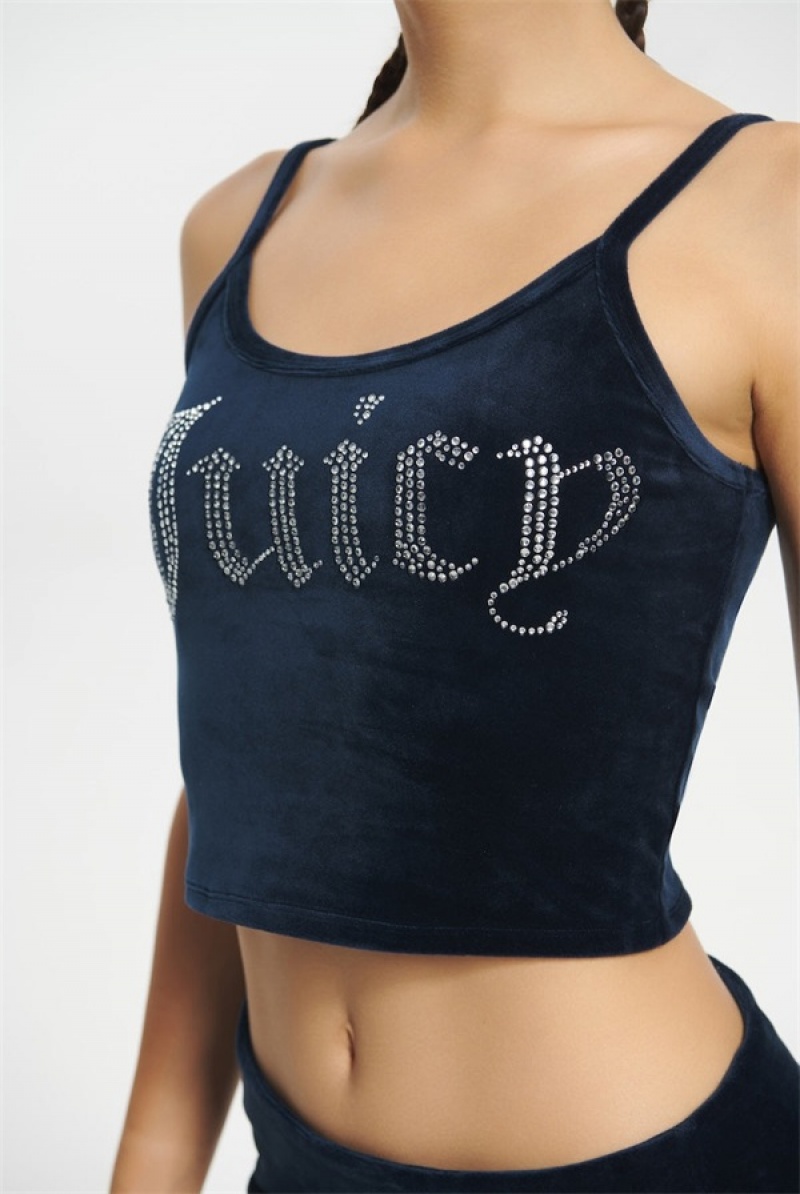 Juicy Couture Big Bling Velour Tank Top Blå | JC-SN651637