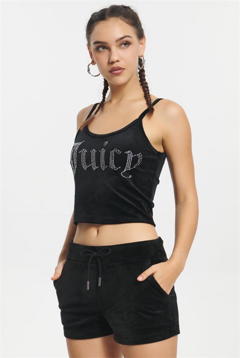 Juicy Couture Big Bling Velour Tank Top Svarte | JC-SN651642