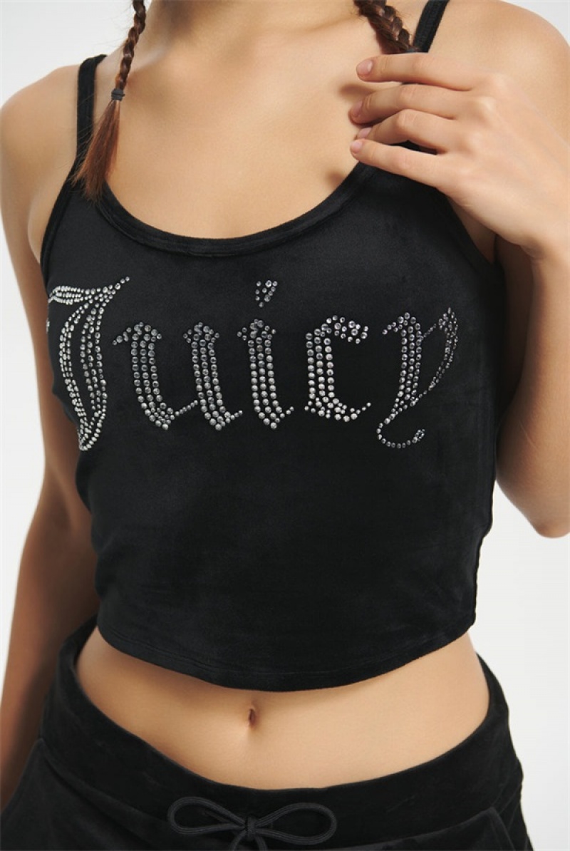 Juicy Couture Big Bling Velour Tank Top Svarte | JC-SN651642