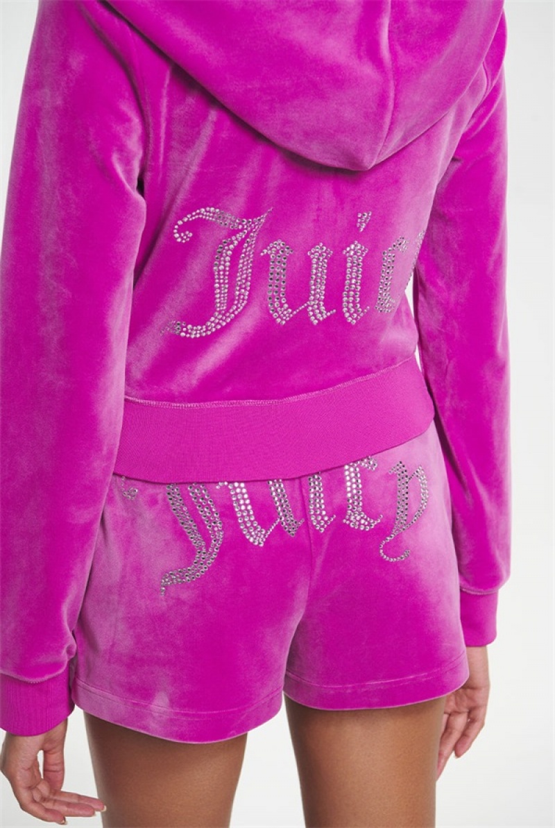 Juicy Couture Big Bling Velour Track Shorts Lilla | JC-SN651819