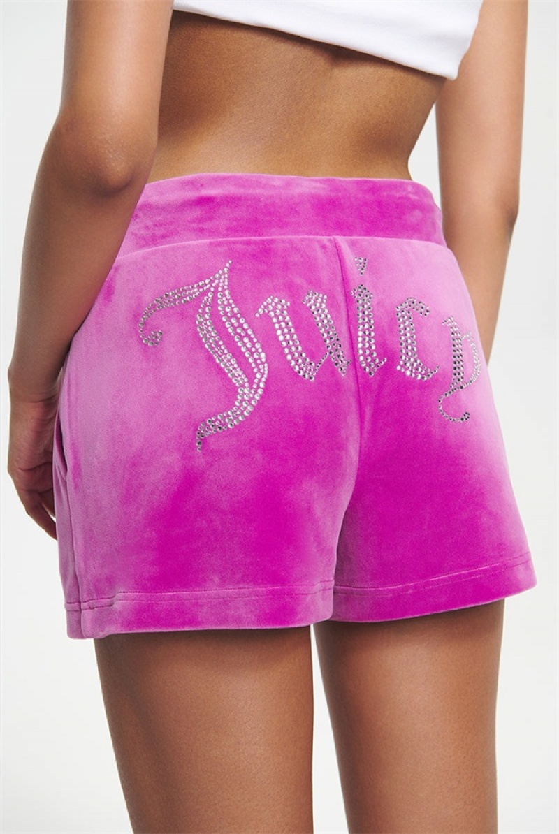 Juicy Couture Big Bling Velour Track Shorts Lilla | JC-SN651819