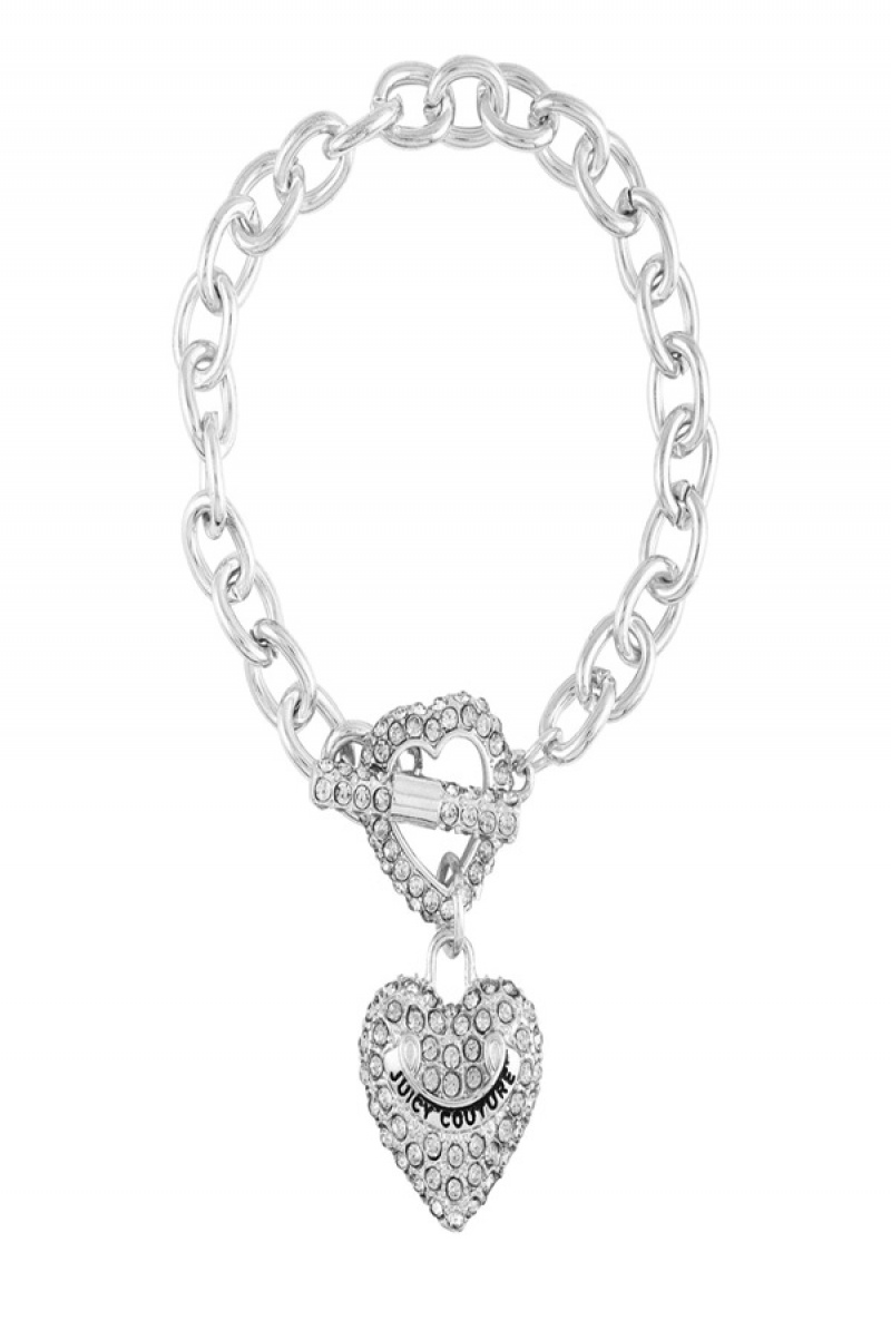 Juicy Couture Bling Heart Pendant Charm Bracelet Sølv | JC-SN651890