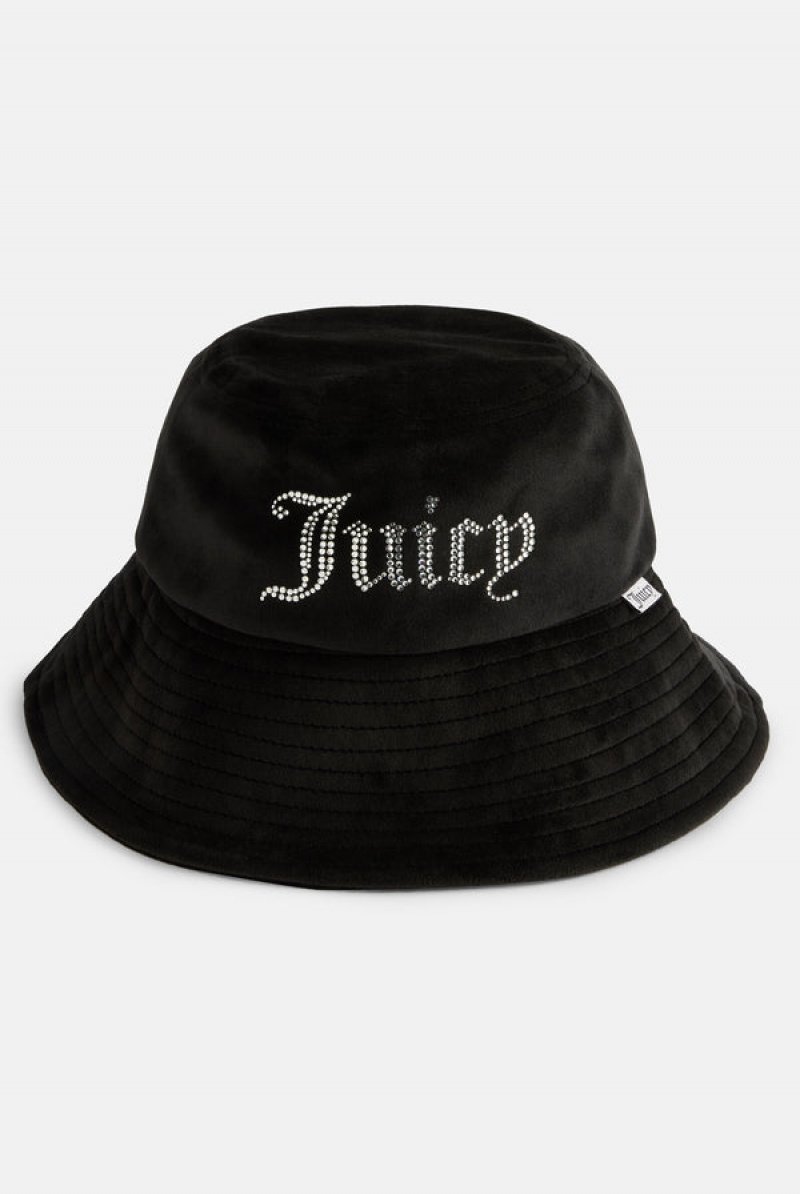 Juicy Couture Brede Brim Velour Bucket Hat Svarte | JC-SN652341