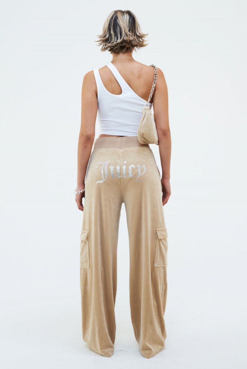 Juicy Couture Cargo Velour Diamante Trouser Brune | JC-SN651997