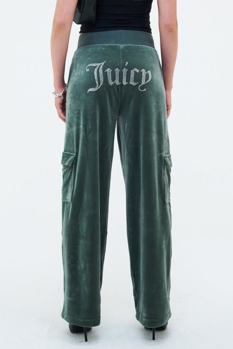 Juicy Couture Cargo Velour Diamante Trouser Grønn | JC-SN652006