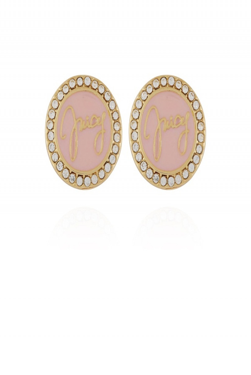 Juicy Couture Circle Rhinestone Stud Earrings Rosa | JC-SN651900