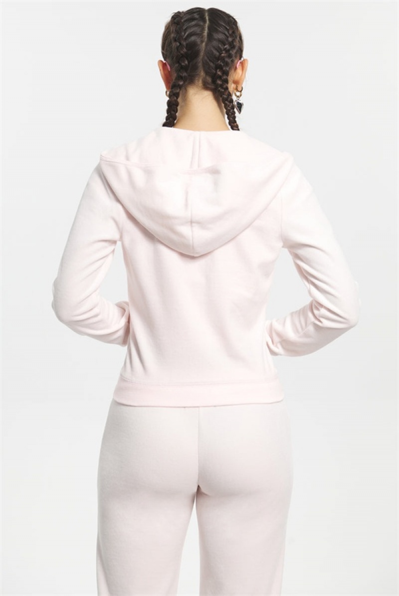 Juicy Couture Classic Bomull Velour Hoodie Lyse Rosa | JC-SN651527