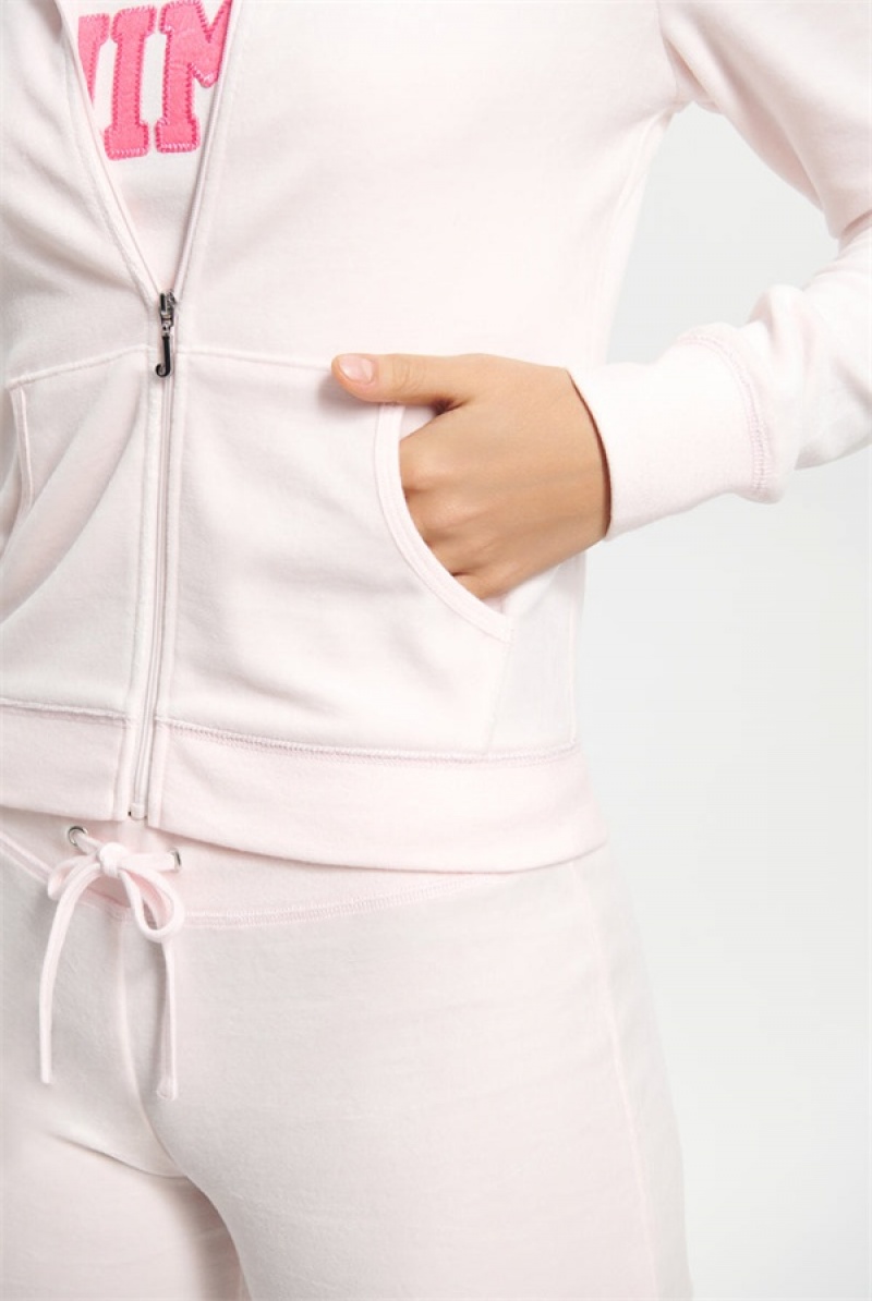 Juicy Couture Classic Bomull Velour Hoodie Lyse Rosa | JC-SN651527