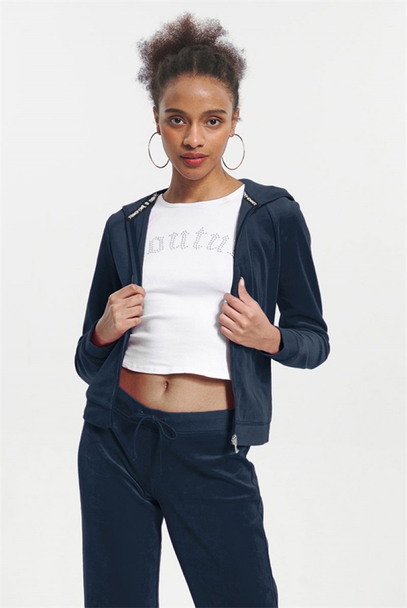 Juicy Couture Classic Bomull Velour Hoodie Blå | JC-SN651591