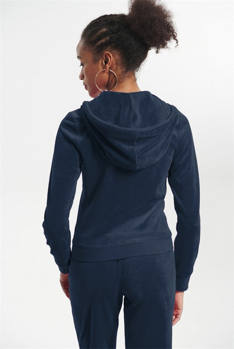 Juicy Couture Classic Bomull Velour Hoodie Blå | JC-SN651591