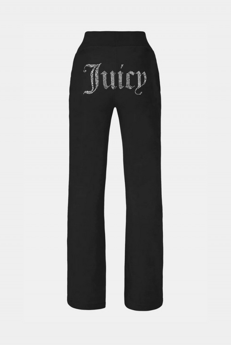 Juicy Couture Classic Velour Del Ray Diamante Bottoms Svarte | JC-SN652056