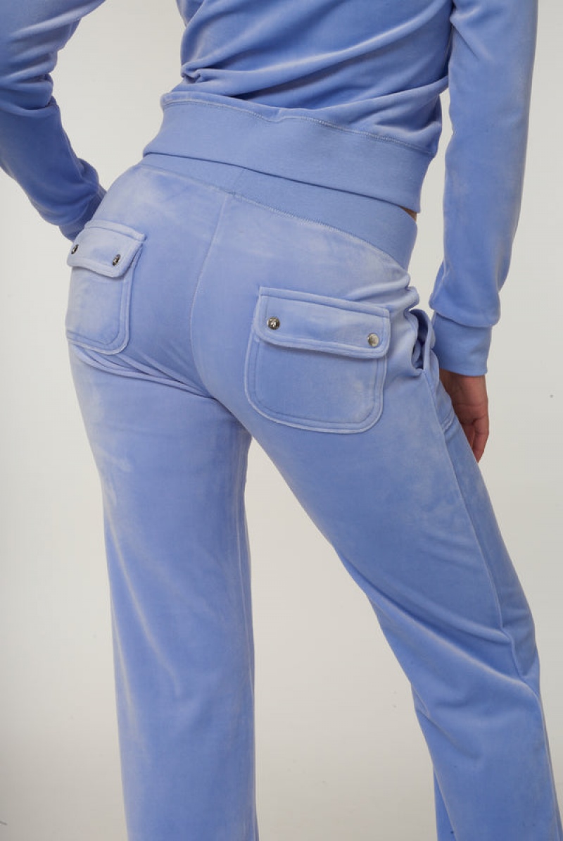 Juicy Couture Classic Velour Del Ray Pocketed Bottoms Blå | JC-SN651990