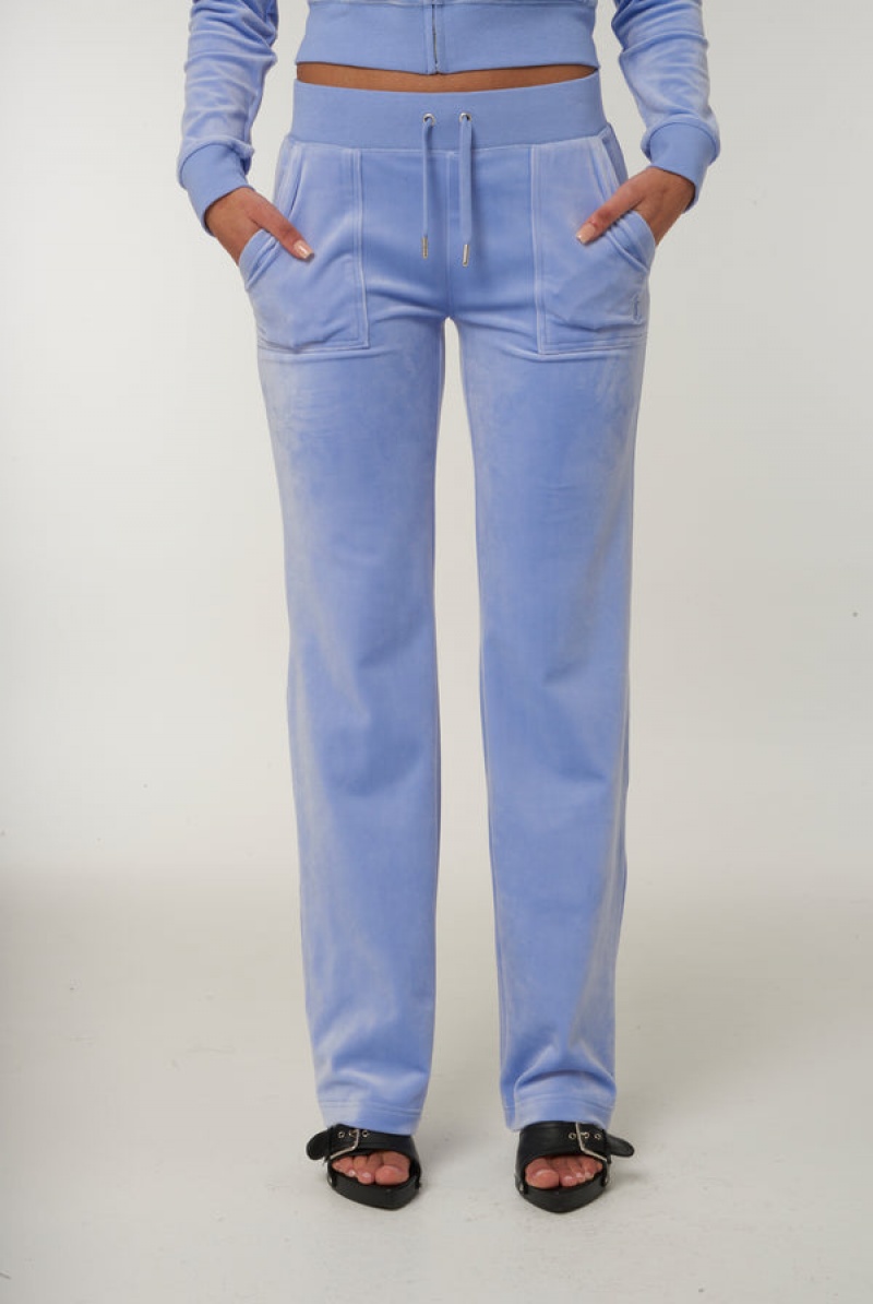 Juicy Couture Classic Velour Del Ray Pocketed Bottoms Blå | JC-SN651990