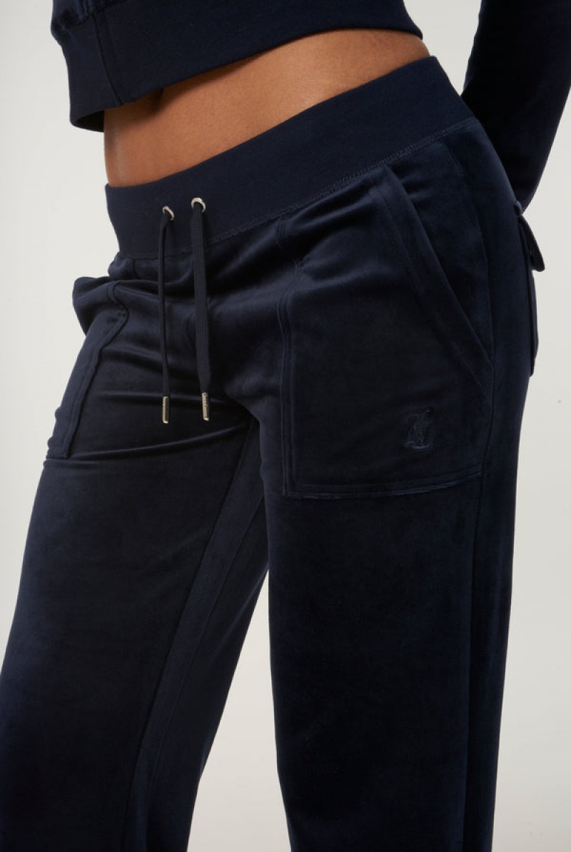 Juicy Couture Classic Velour Del Ray Pocketed Bottoms Blå | JC-SN652131