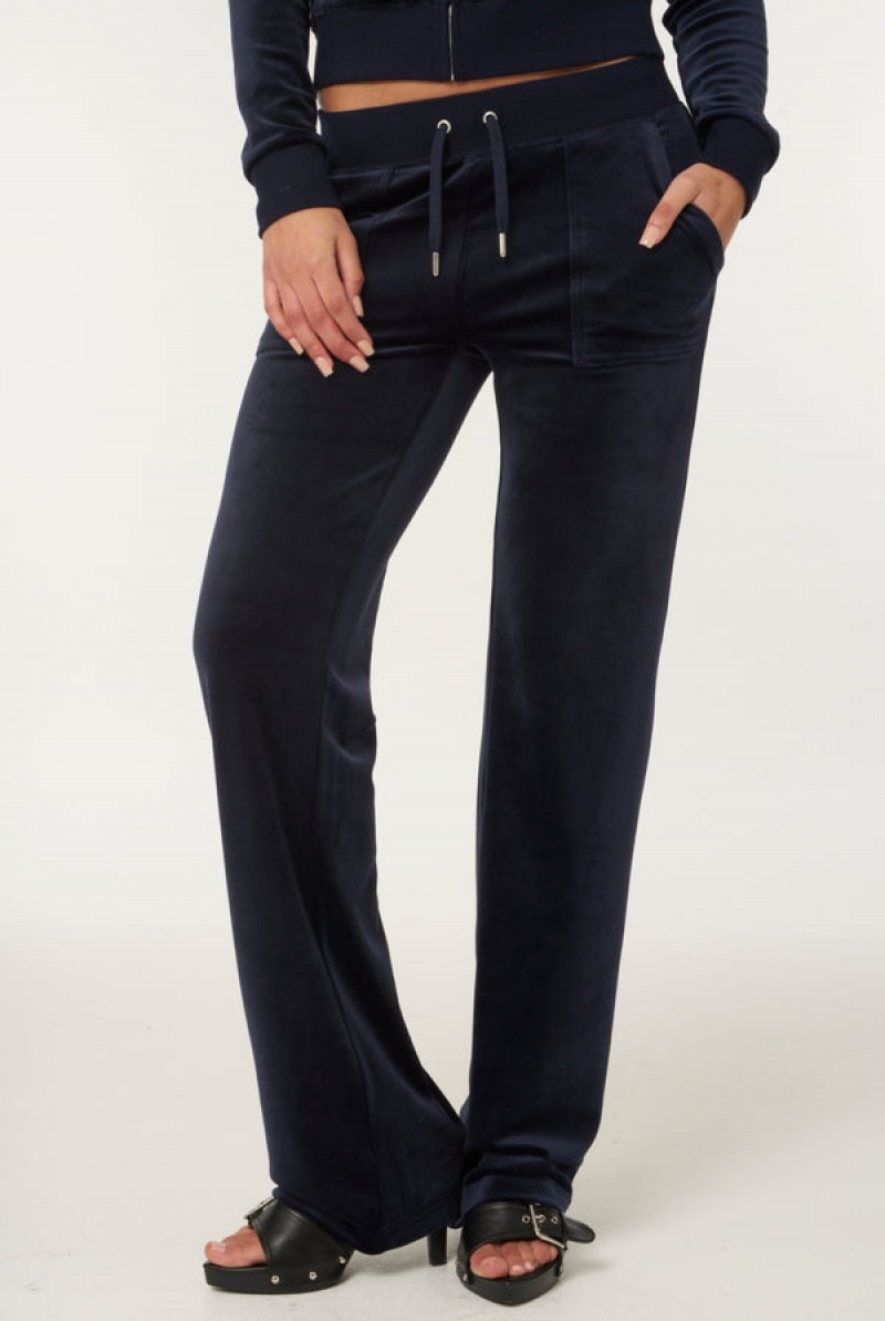 Juicy Couture Classic Velour Del Ray Pocketed Bottoms Blå | JC-SN652131