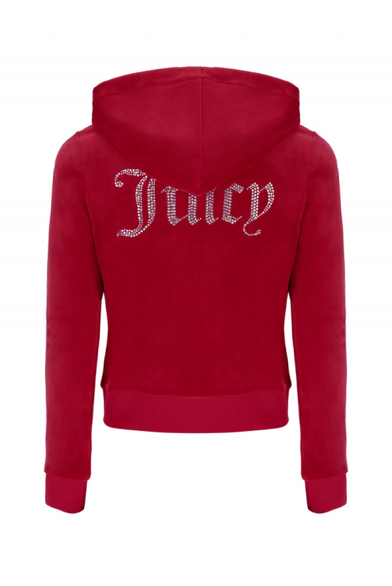 Juicy Couture Classic Velour Diamante Robertson Hoodie Rød | JC-SN652061