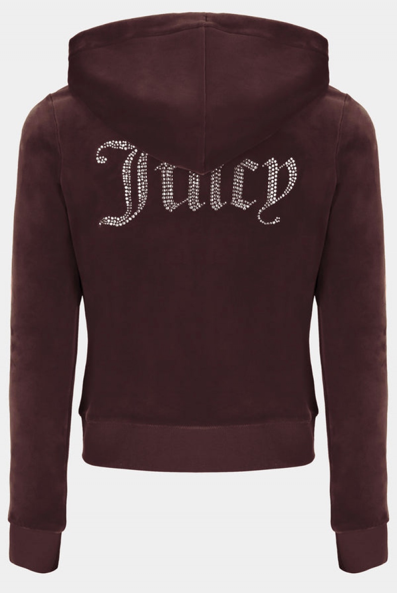 Juicy Couture Classic Velour Diamante Robertson Hoodie Brune | JC-SN652064