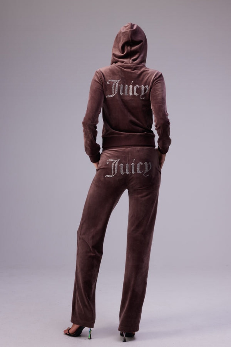 Juicy Couture Classic Velour Diamante Robertson Hoodie Brune | JC-SN652064