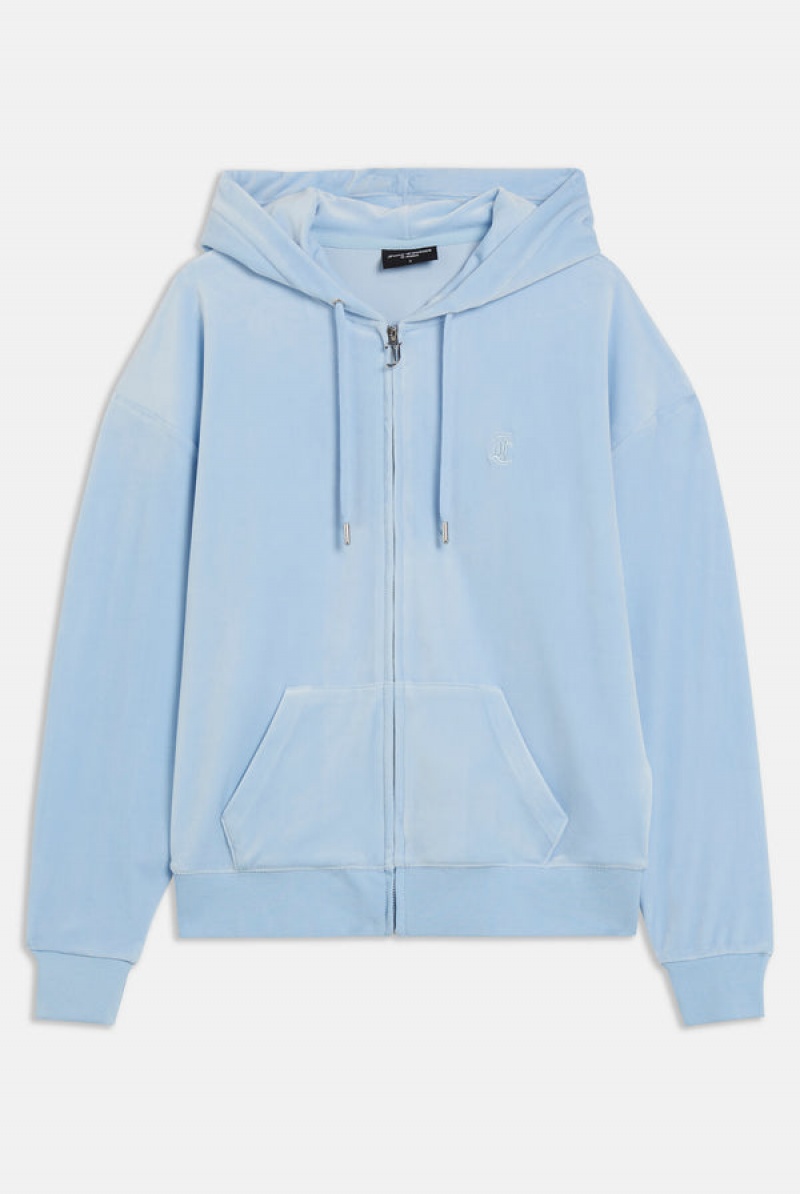 Juicy Couture Classic Velour Oversized Hoodie Blå | JC-SN651967