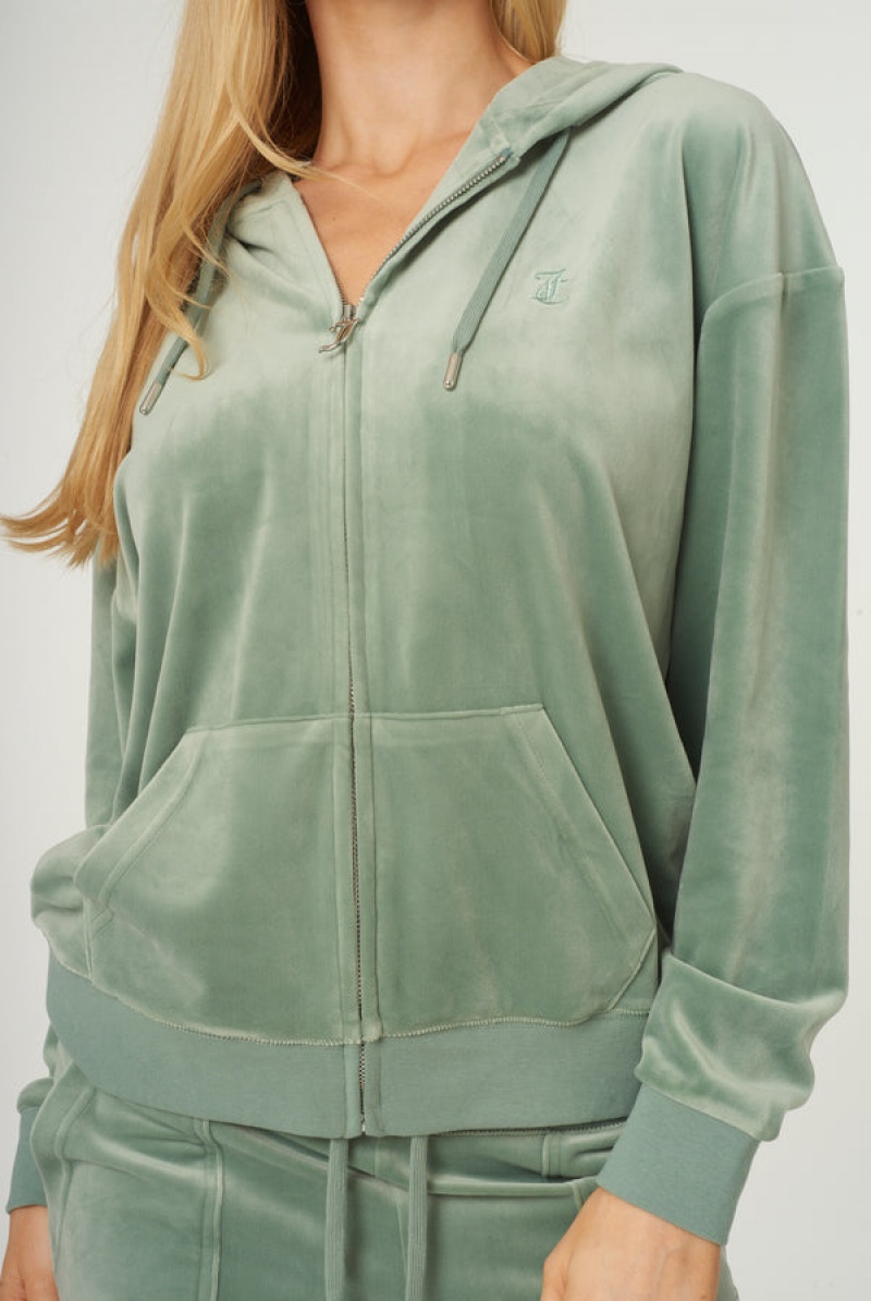 Juicy Couture Classic Velour Oversized Hoodie Grønn | JC-SN651969