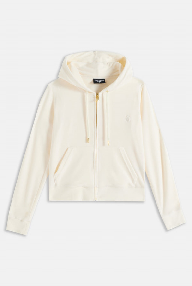 Juicy Couture Classic Velour Robertson Hoodie Pisket Krem | JC-SN651992