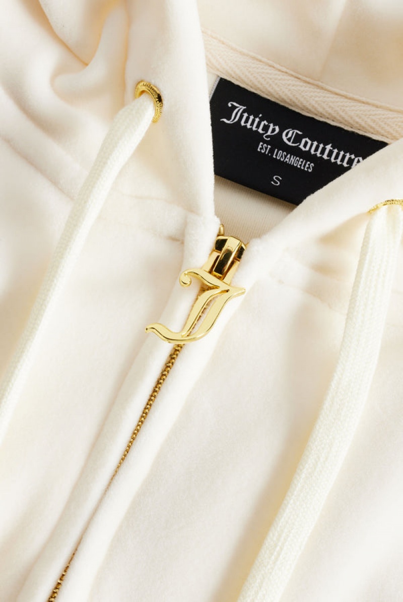 Juicy Couture Classic Velour Robertson Hoodie Pisket Krem | JC-SN651992