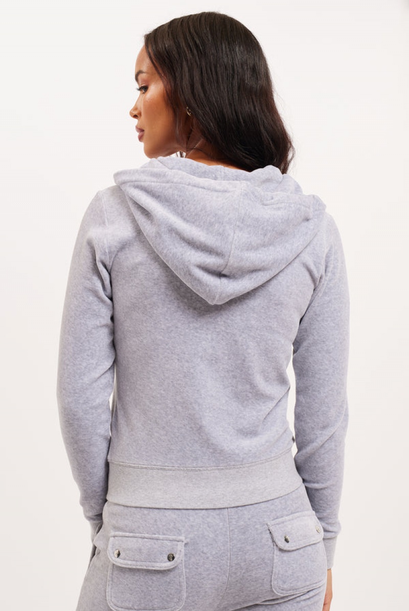 Juicy Couture Classic Velour Robertson Hoodie Sølv | JC-SN652029