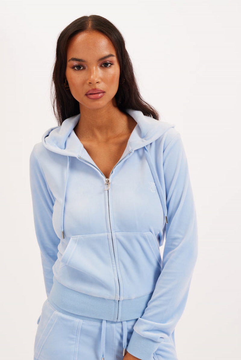 Juicy Couture Classic Velour Robertson Hoodie Blå | JC-SN652046