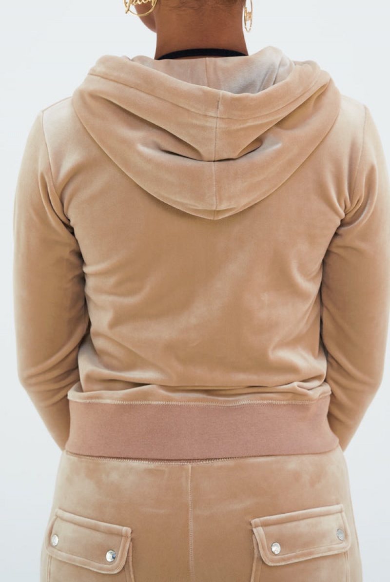 Juicy Couture Classic Velour Robertson Hoodie Beige | JC-SN652105