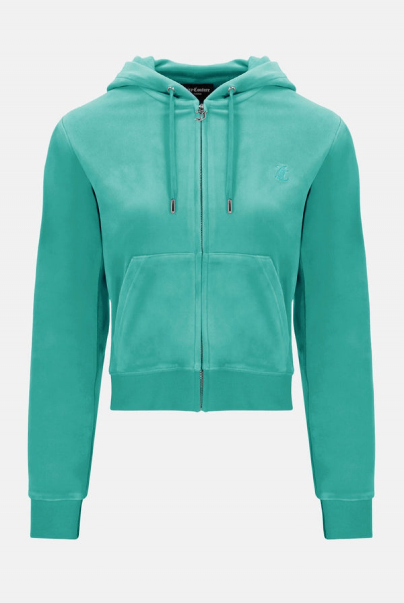 Juicy Couture Classic Velour Robertson Hoodie Blå Grønn | JC-SN652123