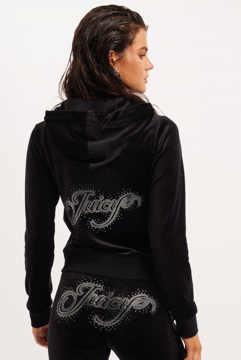 Juicy Couture Classic Velour Scatter Bead Hoodie Svarte | JC-SN652121