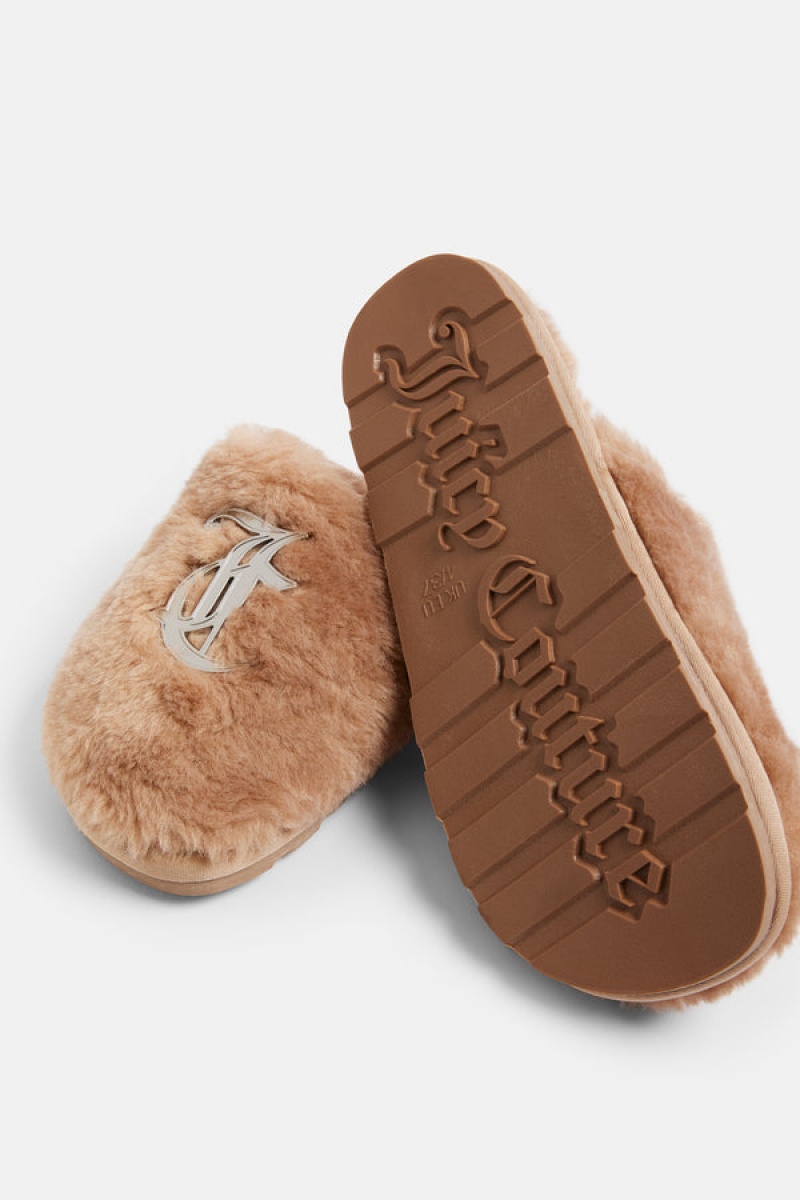 Juicy Couture Closed Tå Faux Fur Tøfler Beige | JC-SN652191