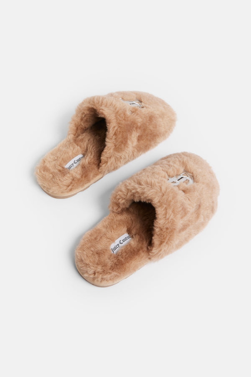 Juicy Couture Closed Tå Faux Fur Tøfler Beige | JC-SN652191