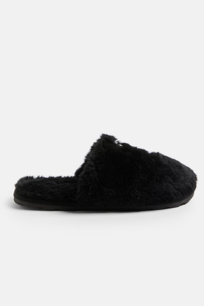 Juicy Couture Closed Tå Faux Fur Tøfler Svarte | JC-SN652189