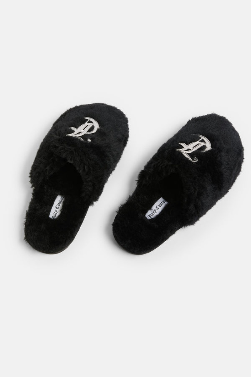 Juicy Couture Closed Tå Faux Fur Tøfler Svarte | JC-SN652189