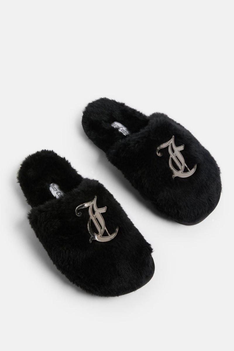 Juicy Couture Closed Tå Faux Fur Tøfler Svarte | JC-SN652189