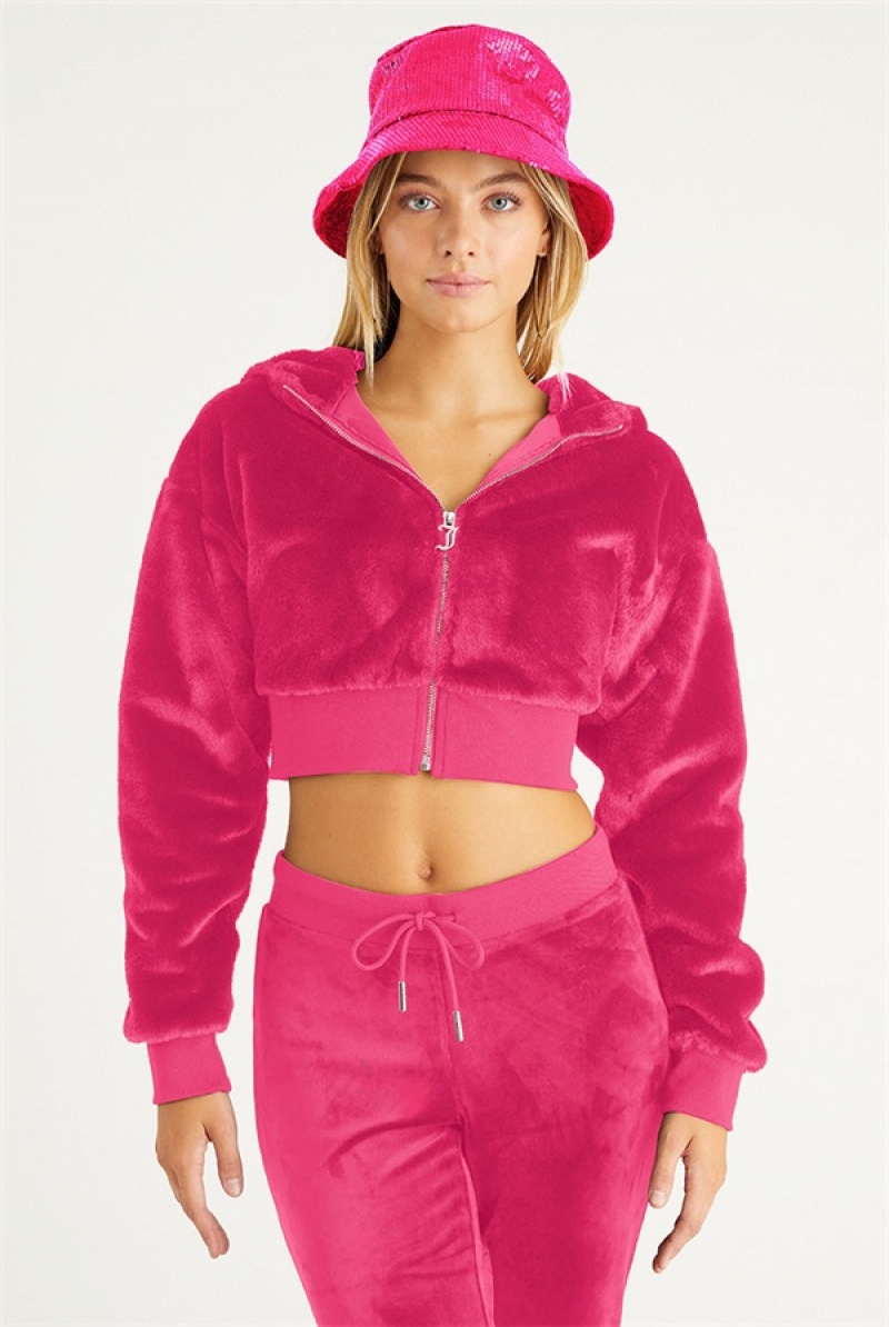 Juicy Couture Cropped Faux Fur Jacket Rosa | JC-SN651674