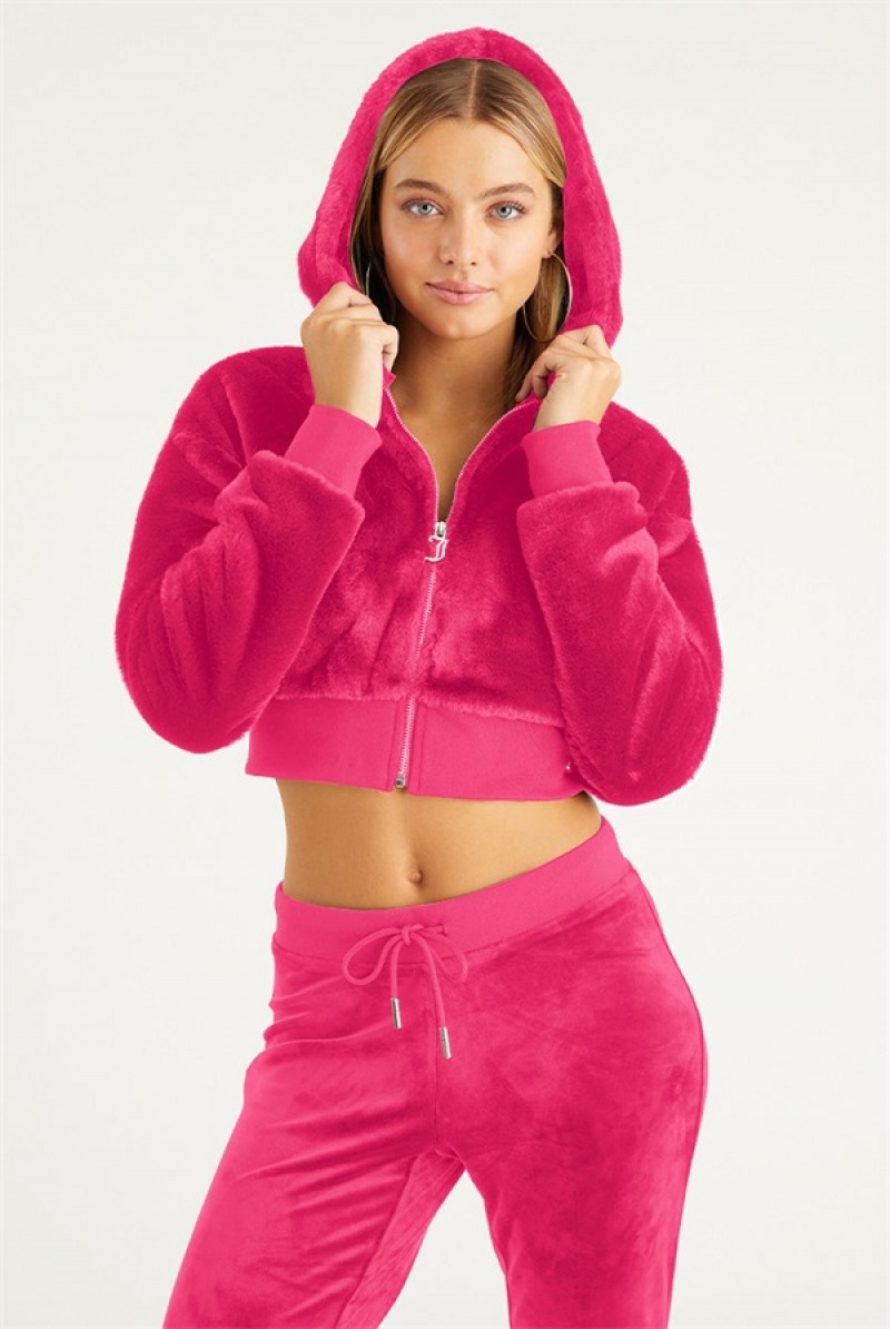 Juicy Couture Cropped Faux Fur Jacket Rosa | JC-SN651674