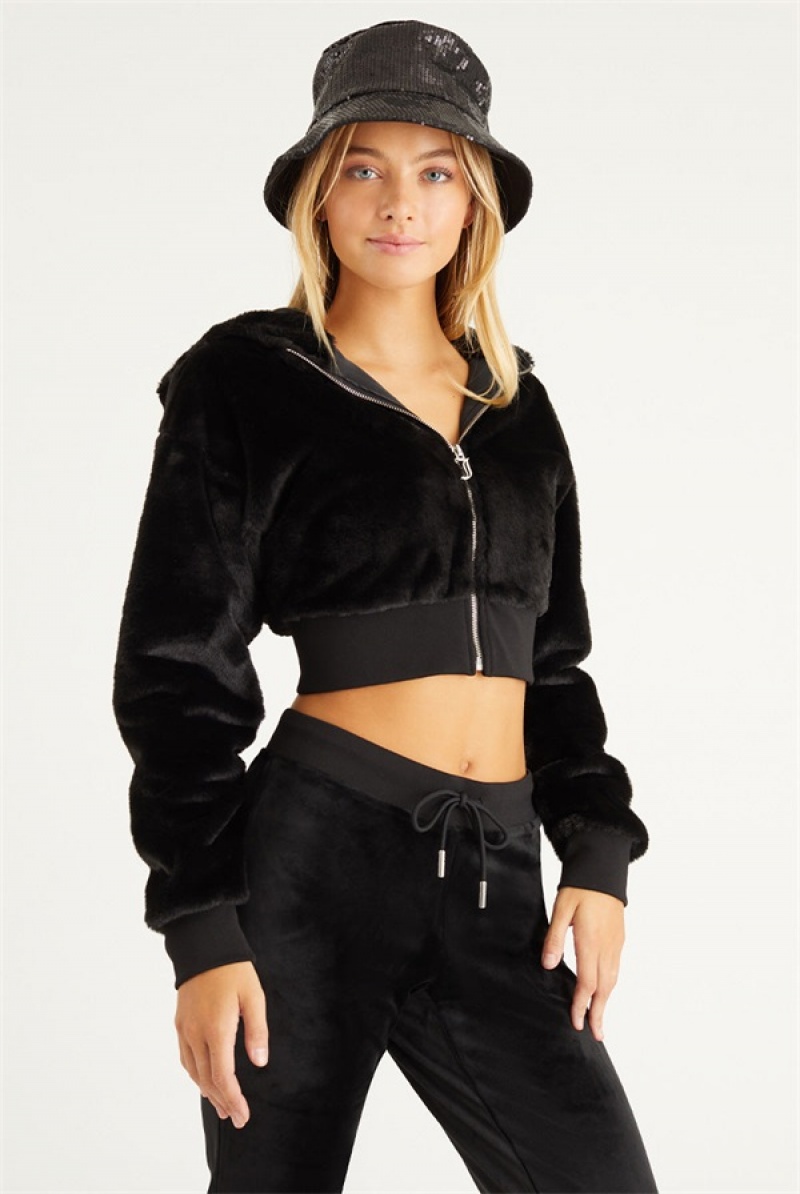 Juicy Couture Cropped Faux Fur Jacket Svarte | JC-SN651673