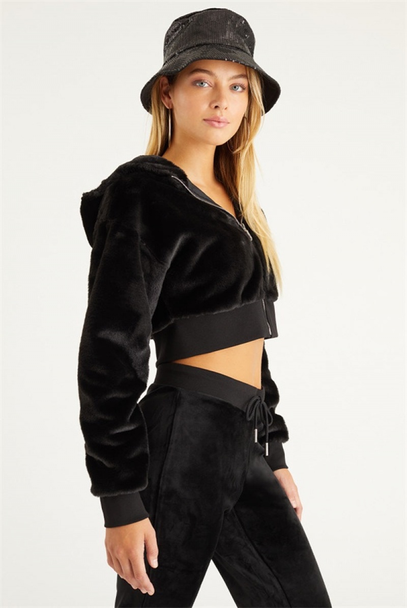 Juicy Couture Cropped Faux Fur Jacket Svarte | JC-SN651673