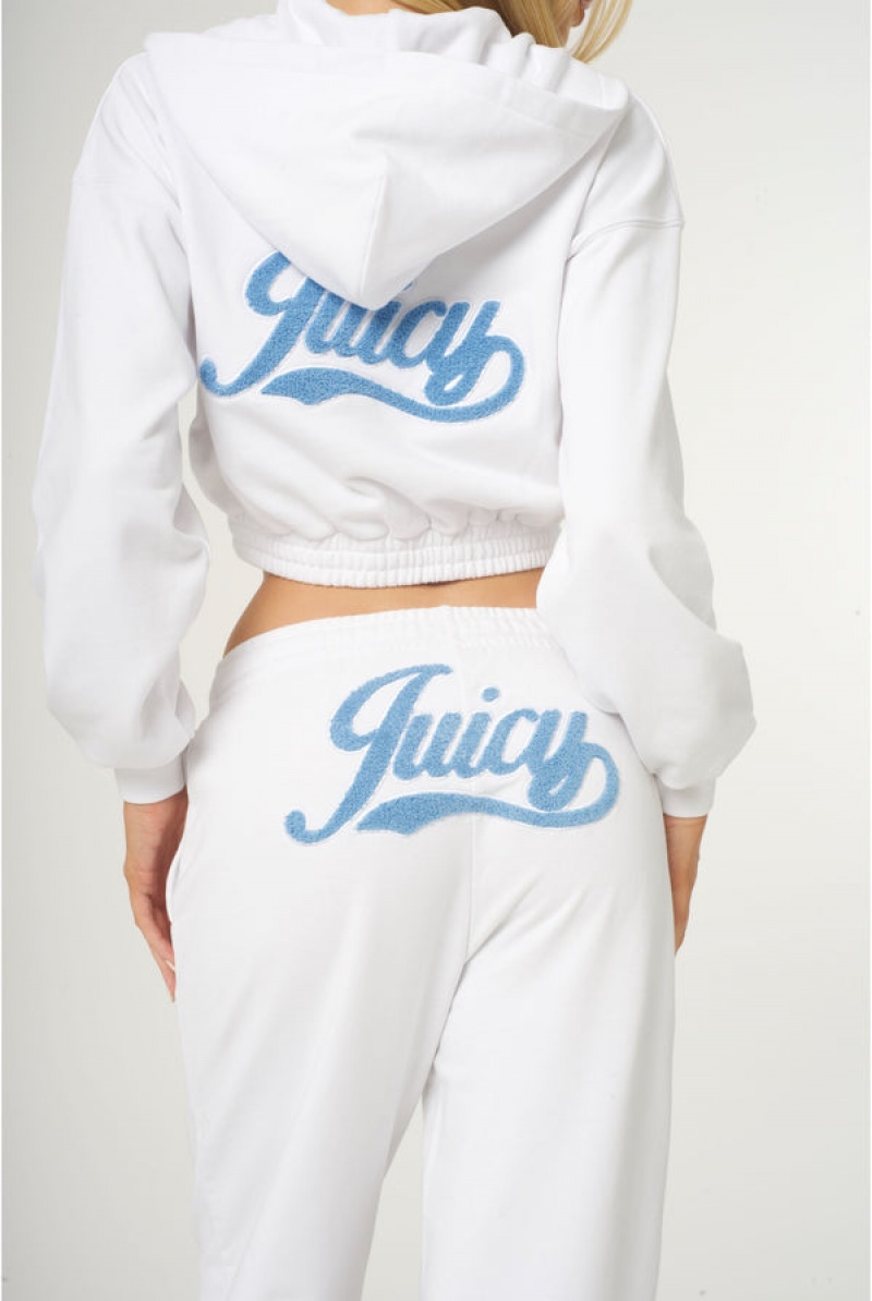 Juicy Couture Cropped Loose Fit Retro Logo Hoodie Hvite | JC-SN651950