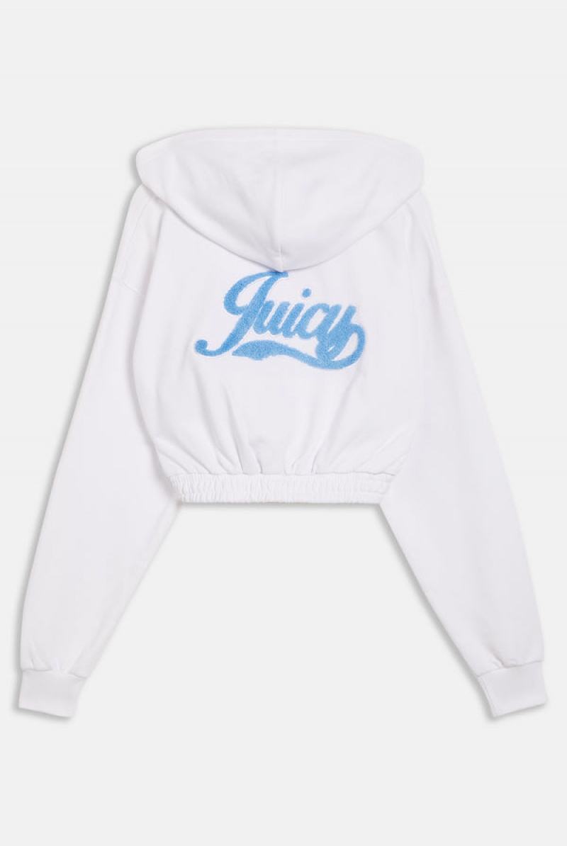 Juicy Couture Cropped Loose Fit Retro Logo Hoodie Hvite | JC-SN651950